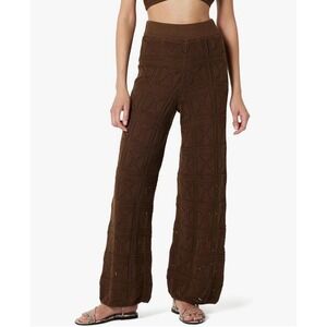 The Drop Women's Diza Pull-On Flare-Leg Crochet Pant Brown Wide Leg High Rise L